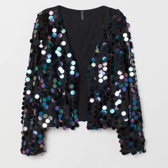 EXPRESS TRICOT Black Jumbo Sequin Open Front Vintage Jacket XL - Picture 6 of 8